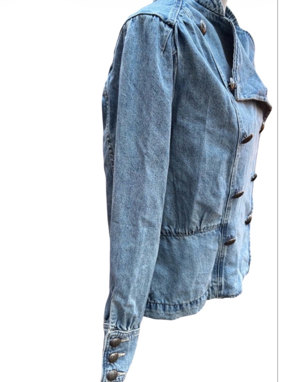 Free People We The Free M Imogene Denim Officer Jacket Military Utility Coastal - Picture 4 of 14
